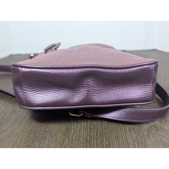 CALVIN KLEIN Messenger Crossbody Bag Metallic Plum Fabric Leather Zip Closure - Picture 6 of 8